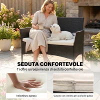 Outsunny Divano da Giardino a 2 Posti con Cuscino e Braccioli in Rattan PE e Acciaio, 107x55x80cm, Nero(m-4)