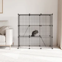 PawHut Jaula para Animales Pequeños de 31 Paneles Parque para Mascotas para Gatitos Conejos Chinchillas 105x45x105 cm Negro(m-10)