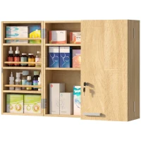 HOMCOM Armário de remédios mural, armário de medicamentos com porta dupla trancável 2 chaves, 53x20x53cm, carvalho(m-11)