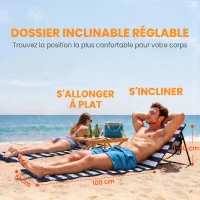 Outsunny Lot de 2 tapis de plage rembourré dossier inclinable multi-positions sangle de transport inclus métal polyester(m-5)