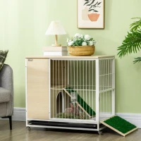 PawHut Conejera de Madera con Ruedas de Interior con Techo Abrible Bandeja Extraíble Bebedero y Rampa 78x52,5x76,5 cm Roble(m-10)