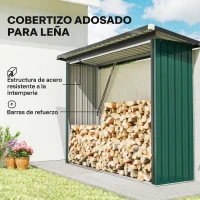 Outsunny Casetilla para Leña de Acero Galvanizado con Base Elevada y Techo Inclinado 213x66,5x150 cm Verde(m-4)