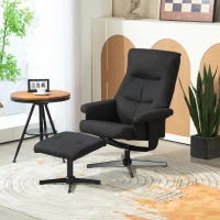 HOMCOM Relaxfauteuil met Voetenbank, Gestoffeerde TV-stoel met Lig- en Schommelfunctie, Draaibare Loungestoel in Fluwelen Look, voor Woonkamer en Slaapkamer, Zwart(m-2)