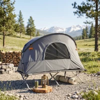 Outsunny Tienda de Campaña 3 en 1 con Cama Colchón Hinchable y Bolsa de Transporte para Senderismo 200x86x147 cm Gris(m-9)