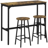 HOMCOM Set Tavolo Alto e 2 Sgabelli da Bar con Poggiapiedi Stile Industriale, Nero e Marrone