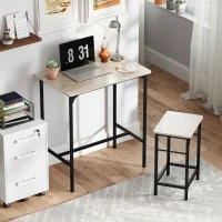 HOMCOM Arredamento Bar 3 Pezzi con Tavolo da Cucina e 2 Sgabelli da Bar in Legno e Acciaio, color Legno e Nero(m-9)