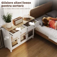 HOMCOM Bufet de Bucătărie cu 2 Sertare și 2 Dulapuri cu Uși din Sticlă, din Lemn, 100x35x80,3 cm, Alb și Stejar(m-5)