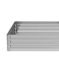 Outsunny Tuinbed, Plantenbak met Stalen Frame, Zilver, 120 x 120 x 30 cm(m-10)