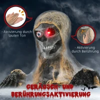 HOMCOM Halloween Decoratie, Eenogige Mummie, Buigzame Armen, Gloeiende Ogen, Griezelig Gehuil, 55x18x35 cm(m-6)