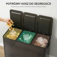 HOMCOM Kosz na śmieci z 3 komorami 20L, pokrywy z odświeżaczem, odporny na odciski palców, funkcja Soft-Close, wyjmowany, czarny(m-4)