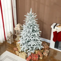 HOMCOM 5 ft Artificial Flocked Christmas Tree with 717 Branches, Hinged Xmas Tree with Foldable Metal Stand, Easy Assembly for Home Office Decor(m-10)