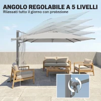 Outsunny Ombrellone a Sbalzo con Manovella e Base a Croce, in Poliestere, Alluminio e Metallo, 365x297x256 cm, Grigio Chiaro(m-6)