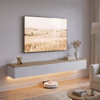 HOMCOM Móvel de TV Suspenso Até 165,1 cm com 2 Gavetas Armário Luzes LED RGB Tomadas Branco e Cor Madeira(m-6)