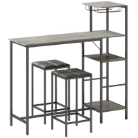 HOMCOM 3 Piece Breakfast Bar Table and Stools Set, Washed Grey(m-1)