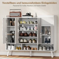 HOMCOM Schoenenkast met greeploos ontwerp, 4 deuren, 4 verstelbare planken, vrijstaand schoenenrek met 5 houten poten, hout, wit(m-5)