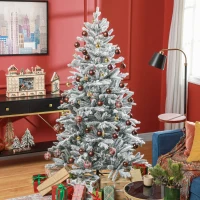 HOMCOM Kunstkerstboom 180 cm met sneeuw, 994 takken, kerstdecoratie inclusief metalen standaard voor binnen(m-8)