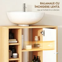 HOMCOM Dulap sub Chiuvetă de Baie cu Dulap cu 2 Uși Soft-Close și 6 Rafturi Deschise, 60x33x57cm, Alb(m-6)