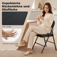 HOMCOM 4-delige set klapstoelen, draagbare bureaustoelen, metalen poten, vouwstoel voor kantoor, receptie, wachtruimte, kunstleer, zwart(m-5)