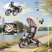 AIYAPLAY Tricycle bébé évolutif 6 en 1, tricycle enfant pliable avec poignée parentale réglable, siège pivotant 360°, rose(m-3)