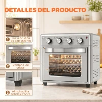 HOMCOM Horno Eléctrico de Sobremesa de 30L 1600W Freidora de Aire con 7 Modos de Calor y Temporizador 43x39x39 cm Plata(m-8)