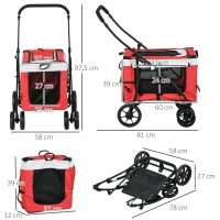 PawHut Passeggino per Cani Taglia Piccola e Mini con 2 Guinzagli e Custodia Portaoggetti, 81x58x97.5 cm(m-3)