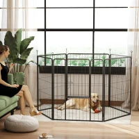 PawHut Parc pour chien, enclos chien 6 panneaux modulable et pliable, portable en acier avec porte 80 x 100 gris(m-10)