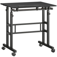 HOMCOM Bureau assis debout bureau réglable en hauteur 70 x 60 cm à roulettes avec plateau inclinable cadre en métal noir