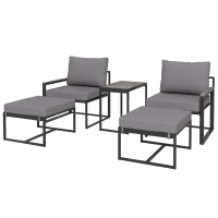 Outsunny Weerbestendige Stalen Tuinmeubelset voor 2 Personen Balkonset met 2 Stoelen, Zitkussens en Bijzettafel - Grijs(m-10)