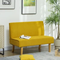 HOMCOM Tweezitsbank met Corduroy Bekleding, Dikke Vulling en Stevige Houten Poten voor Woonkamer, Slaapkamer, Kantoor, Geel(m-2)