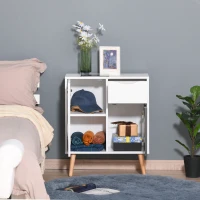 HOMCOM Sideboard Floor Cabinet Storage Cupboard with Drawer and Solid Wood Legs for Bedroom, Living Room, Entryway, Grey(m-7)