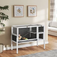 PawHut Gabbia per Conigli e Criceti da Interno Rialzata con Vassoio Estraibile e Tetto Apribile, Grigio(m-10)