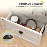 PawHut Stainless Steel Raised Dog Bowls, with 21L Storage Drawer for Large Dogs and Cats - White(m-5)