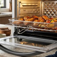 HOMCOM Horno Eléctrico de Sobremesa de 30L 1600W Freidora de Aire con 7 Modos de Calor y Temporizador 43x39x39 cm Plata(m-12)