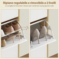 HOMCOM Scarpiera Slim Moderna con 3 Cassetti Ribaltabili per 24 Paia di Scarpe, 80x24x127 cm, Bianco(m-6)
