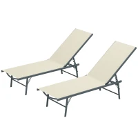 Outsunny Lot de 2 bain de soleil chaise longue pliante textilène transat jardin extérieur inclinable 54 x 164 x 84 cm crème(m-12)