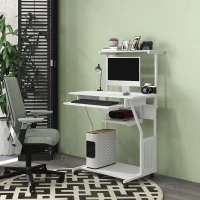 HOMCOM Bureau d'ordinateur roulant avec étagères de rangement, poste de travail et plateau pour clavier, 80x50x130cm, blanc(m-6)