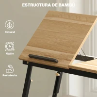 HOMCOM Mesa Reclinable para Cama y Sofá Bandeja Plegable con Cajón Lateral para Ordenador Portátil Libros Cinco Alturas Roble(m-7)