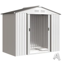 Outsunny Casetta Porta Utensili in Acciaio, Capanno da Giardino con Porte Scorrevoli, 213x130x185 cm, Bianco(m-1)
