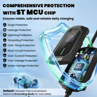 HOMCOM EV Charger 7kW Type 2 to CEE 32A Plug with UK Adapter, 10 m, 6-32A, Electric Car Charger w/ 1-12 h Time Delay(m-6)