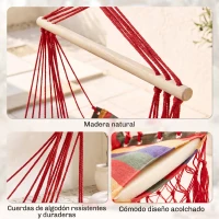 Outsunny Silla Hamaca Colgante Tejido de Algodón Poliéster Carga 100 kg Sillón Colgante para Interior Exterior Terraza 100x60x100 cm Multicolor(m-7)