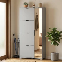 HOMCOM Scarpiera con Specchio, 4 Cassetti Ribalta, Scarpiera Ingresso, Grigio(m-6)