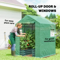 Outsunny Small Greenhouse with Raised Garden Bed, Galvanised Walk-in Greenhouse with Roll Up Windows, 141 x 141 x 190 cm, Green(m-7)