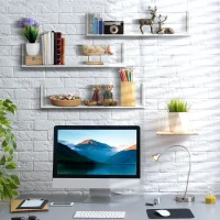 HOMCOM Set of 3 Wooden U-Shaped Floating Shelves Set, 80cm Wall Mounted Hanging Bookshelf, CD DVD Storage Display for Bedroom Living Room Kitchen, White(m-8)