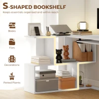 HOMCOM L-Shaped Corner Desk, Computer Desk with Keyboard Tray and Open Shelves, White Wood Effect(m-5)