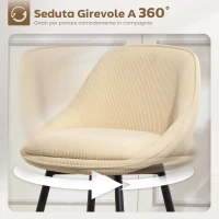 HOMCOM Set 2 Sgabelli Bar Girevoli con Schienale e Braccioli, Rivestimento in Velluto a Coste e Poggiapiedi, Beige(m-4)