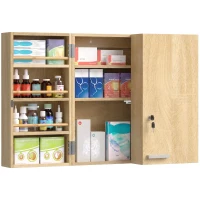 HOMCOM Dulap pentru medicamente montat pe perete, dulap cu dublă ușă încuiabilă 2 chei, 53x20x53cm, stejar(m-8)