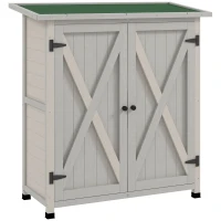 Outsunny Geräteschrank aus Holz mit 2 Türen, Geräteschuppen mit Asphaltdach, 110 x 55 x 117 cm, Hellgrau(m-1)