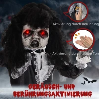 HOMCOM Horrorpop, Halloweenversiering, griezelige stem & muziek, rode ogen, beweeglijk, 160 cm(m-6)
