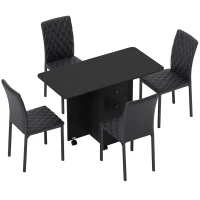 HOMCOM Dining Table Set, Folding Drop Leaf Table with Storage and 4 Chairs, Black(m-1)