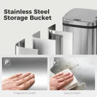 HOMCOM® automatische vuilnisbak prullenbak automatische keukenemmer bewegingssensor roestvrij staal met sensor zilver 50 l 33 x 25 x 84 cm | Aosom.nl(m-8)